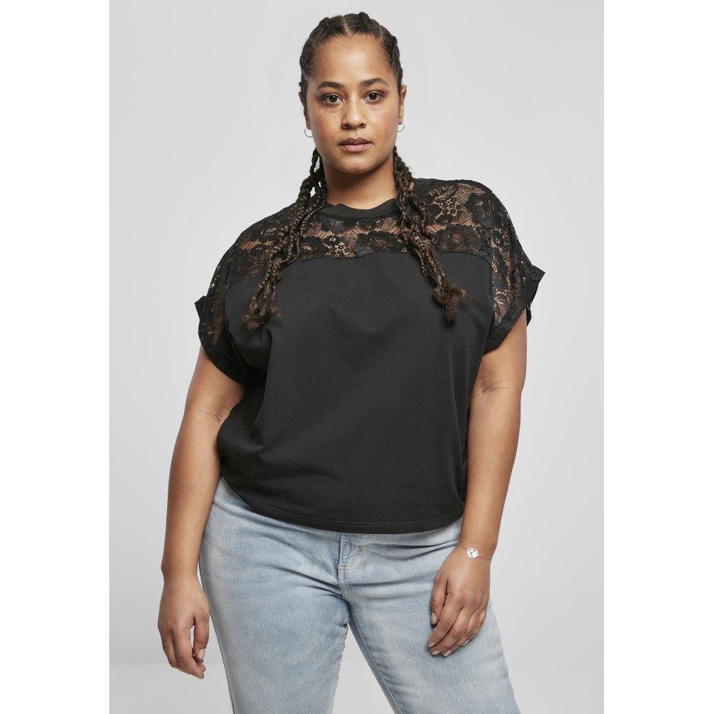 Urban Classics - Short Oversized Lace Damen TShirt - Schwarz